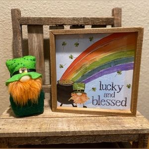 St. Patricks Day Gnome Bundle, Lucky & Blessed Gnome Sign & Small Irish Gnome
